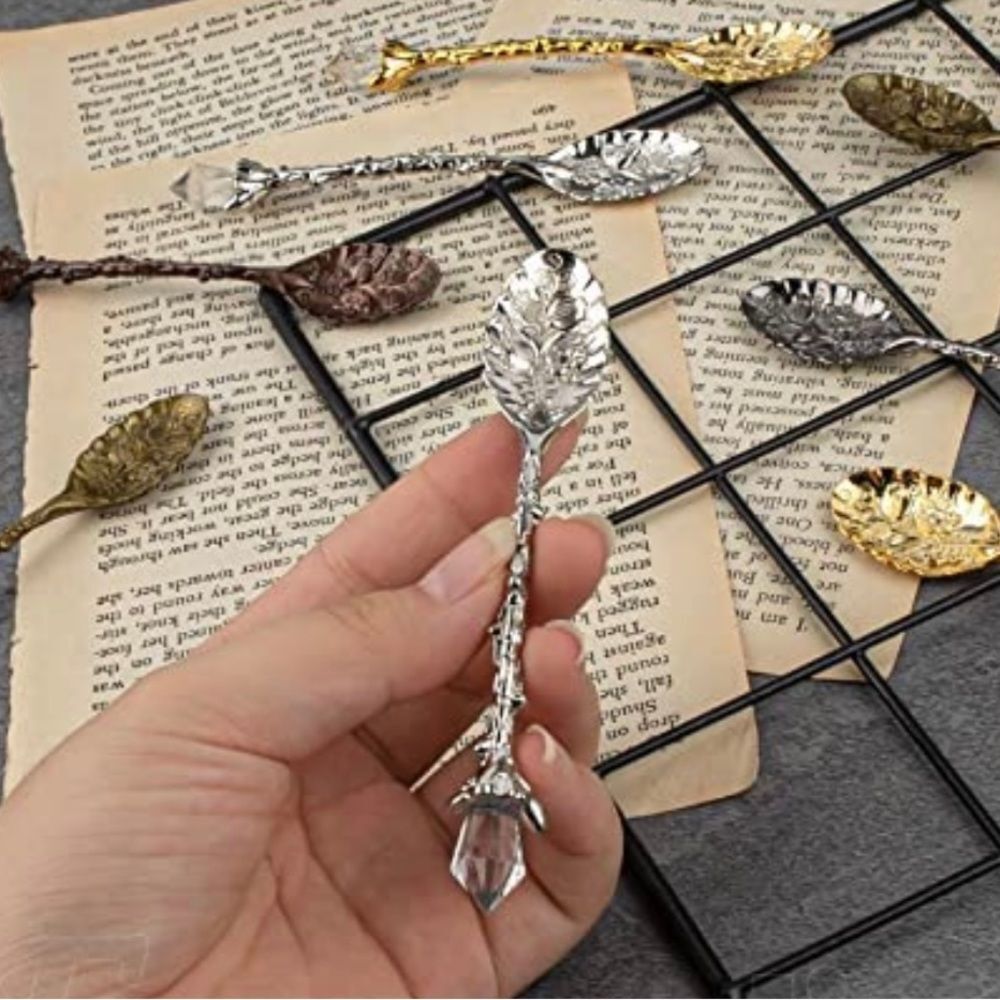4 Silver Retro Coffee Spoons Crystal Alloy Spoons Vintage Carved Coffee Spoon